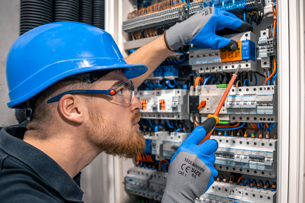 Electrician working on a home electrical panel